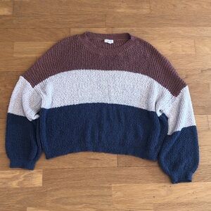 Colorblock Sweater - Brown, Cream, and Blue